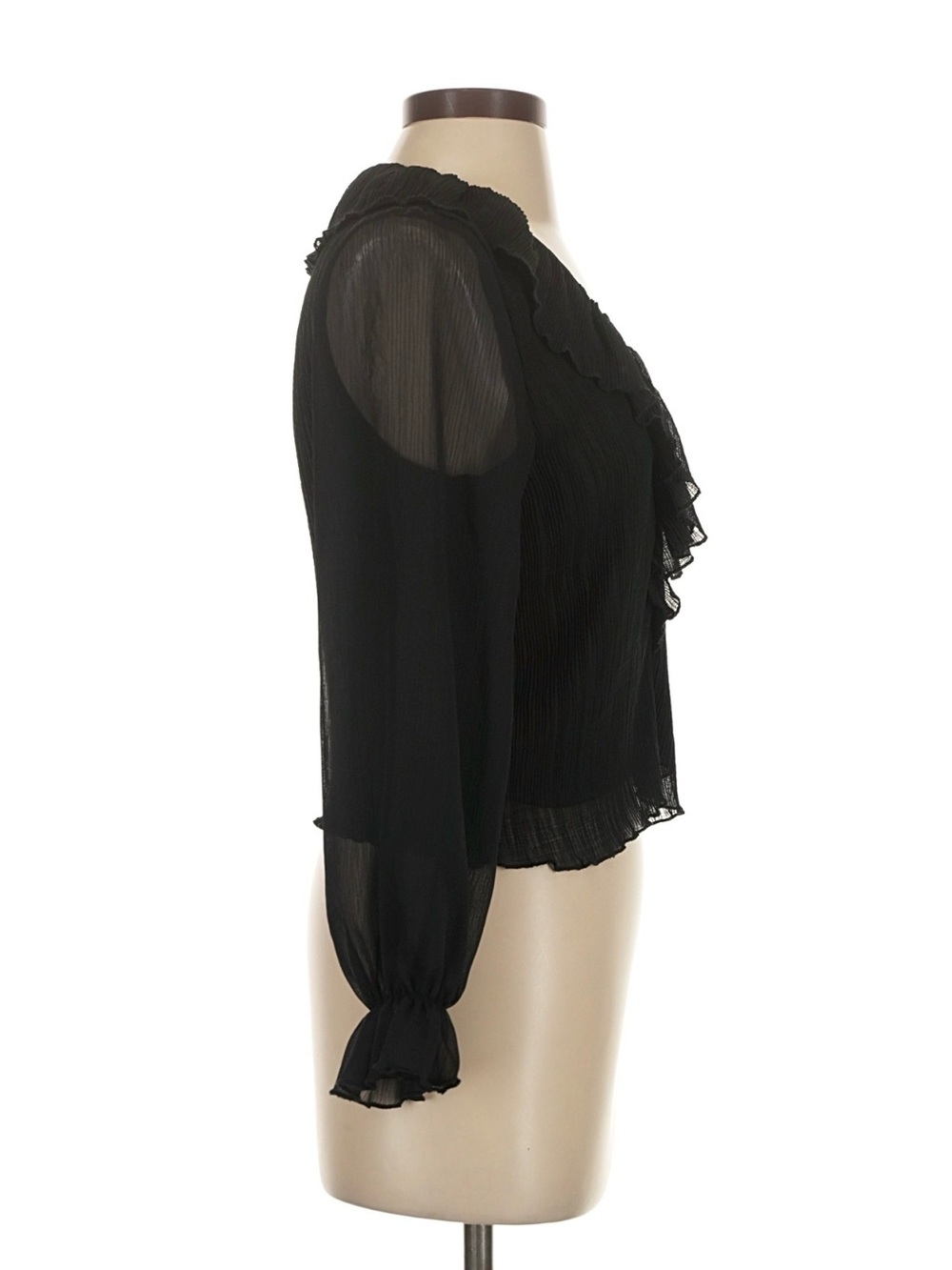 Zara Black Sheer Ruffle-Front Blouse